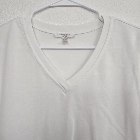 Cable & Gauge Ruffle Sleeve White Top Blouse Size Small Soft Vneck Office Work - Picture 3 of 7